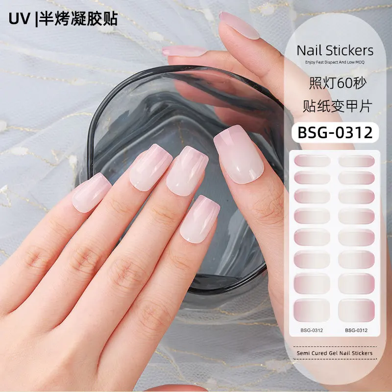 Semi-cured Gel Nail Sticker Full Cover Nail Decals Nagellack Gel Gradient Cat Eye Nail Art Aufkleber Maniküre UV Lampe Bedarf – Detail 38