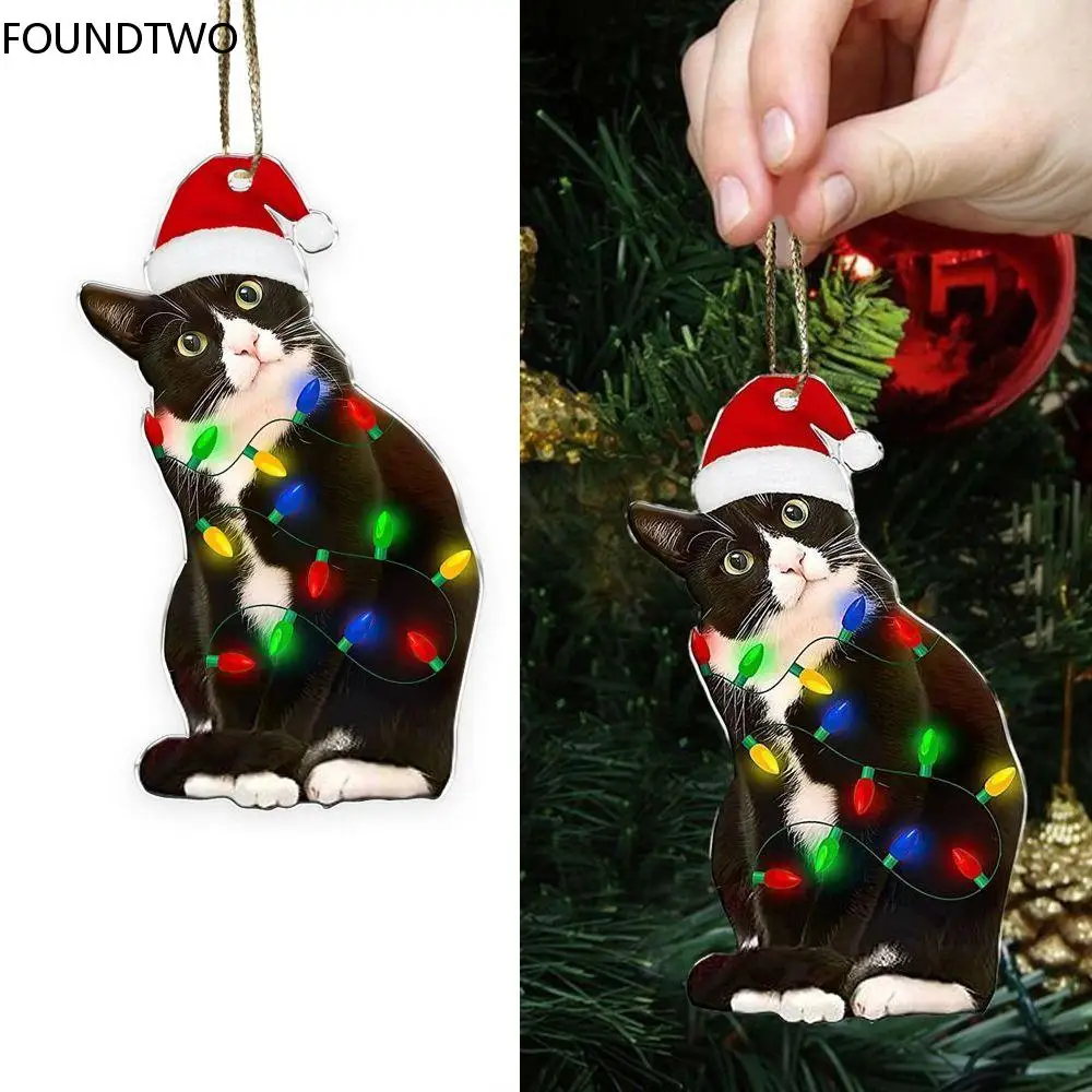 

Подвеска в виде черной кошки на Рождество 2023, украшение для рождественской вечеринки, забавные украшения для елки, строительные украшения