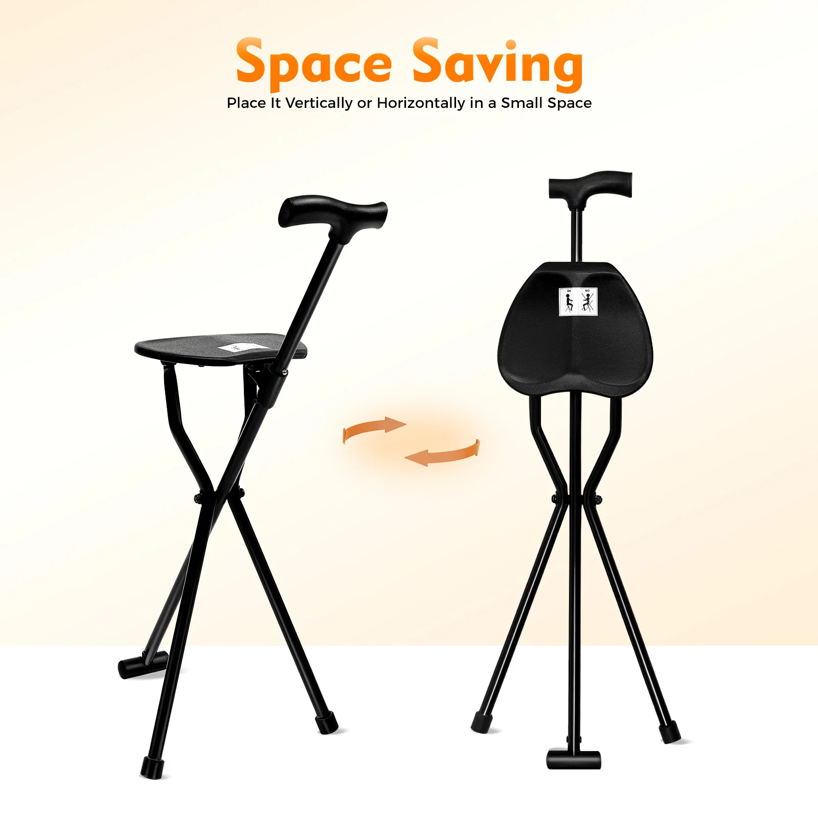 Portable Folding Cane with Seat Travel Cane Chair Walking Cane Walking Chair Walking Stick Walking Stool Load 249.12lbs Black 2