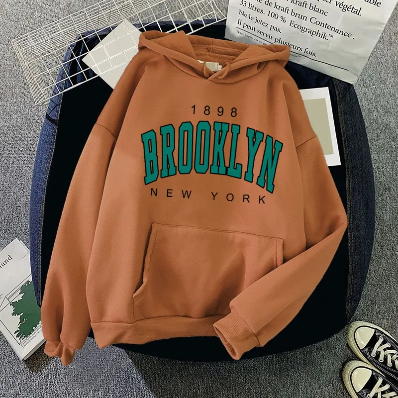 

Brooklyn New York Printed Women Hoodies Fashion Fleece Hoody Creativity Pullover Clothing Street Loose Sweatshirts for Couples