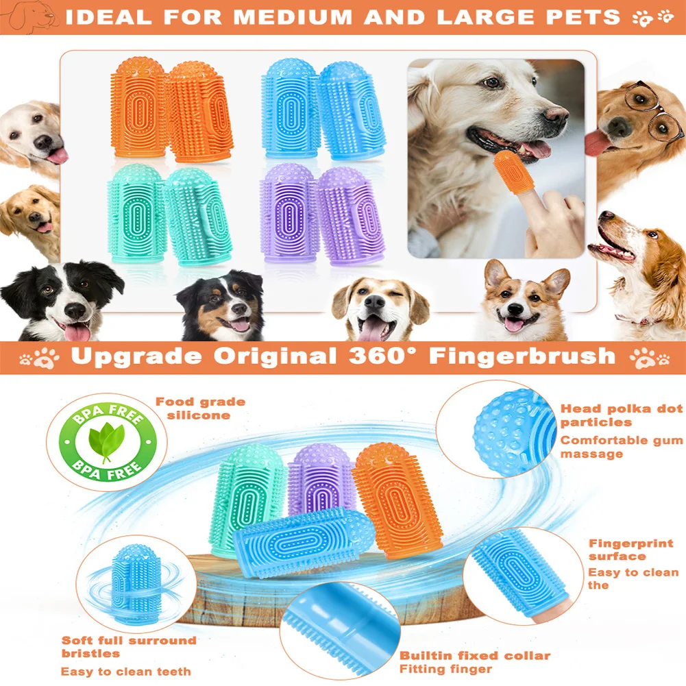 6Pcs Pet Finger Toothbrush Wear Resist Teeth Cleaning Tool Soft Silicone Tooth Brush for Cleaning Pet Bad Breath Accessories