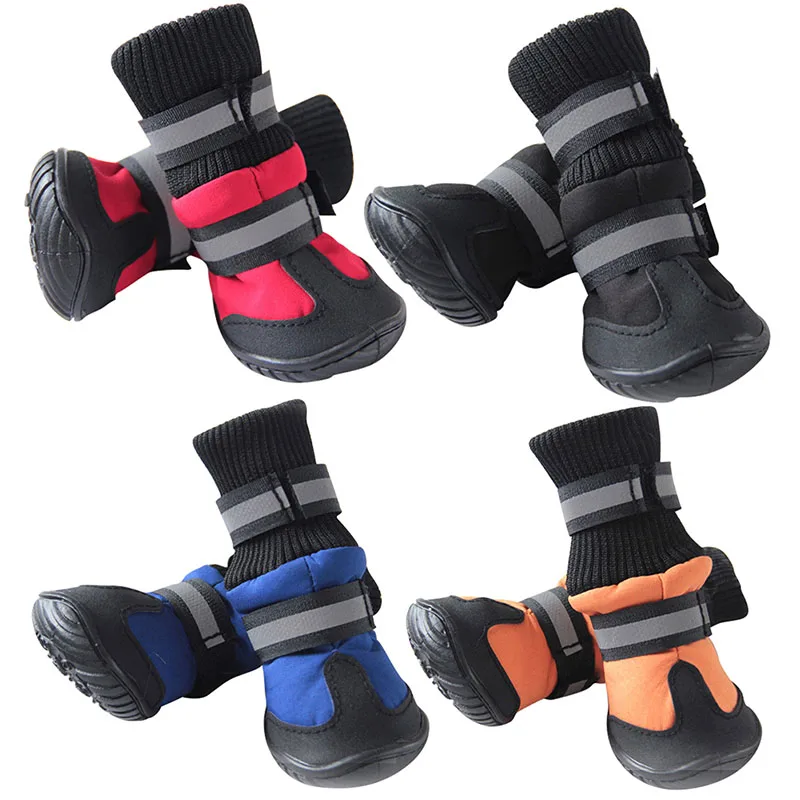 4Pcs Winter Pet Dog Shoes Waterproof Small Big Dog Boots Non Slip Shoes For Chihuahua Reflective Outdoor Puppy Snow Booties