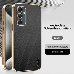 Gold Silk Texture Leather Plating Electroplated Tough Cover - Galaxy Note20 5G (Black)