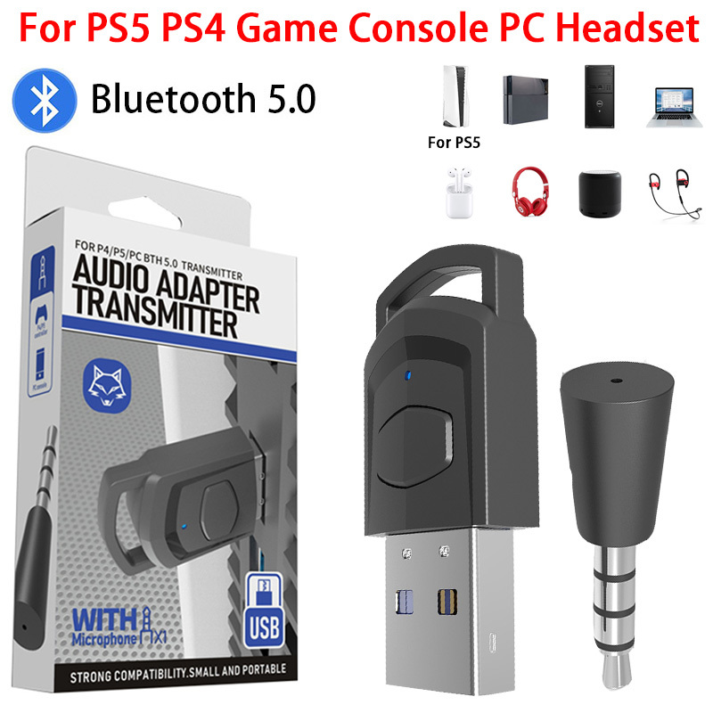 Wireless Game Audio Headphone Adapter Receiver for PS5 PS4 Game Console PC Headset Bluetooth 5.0 Audio Transmitter