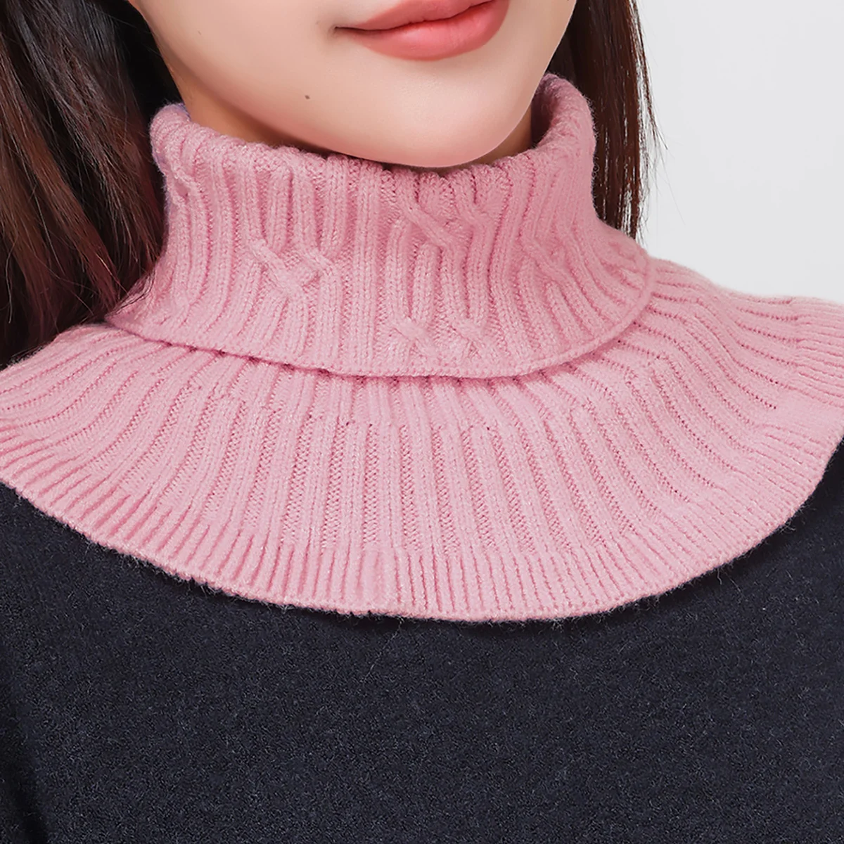 Winter wind dicht gestrickter gefälschter Kragens chal mit Holzohr Frauen Roll kragen pullover warm gestrickt falscher Kunst kragen abnehmbarer Schal – Detail 8