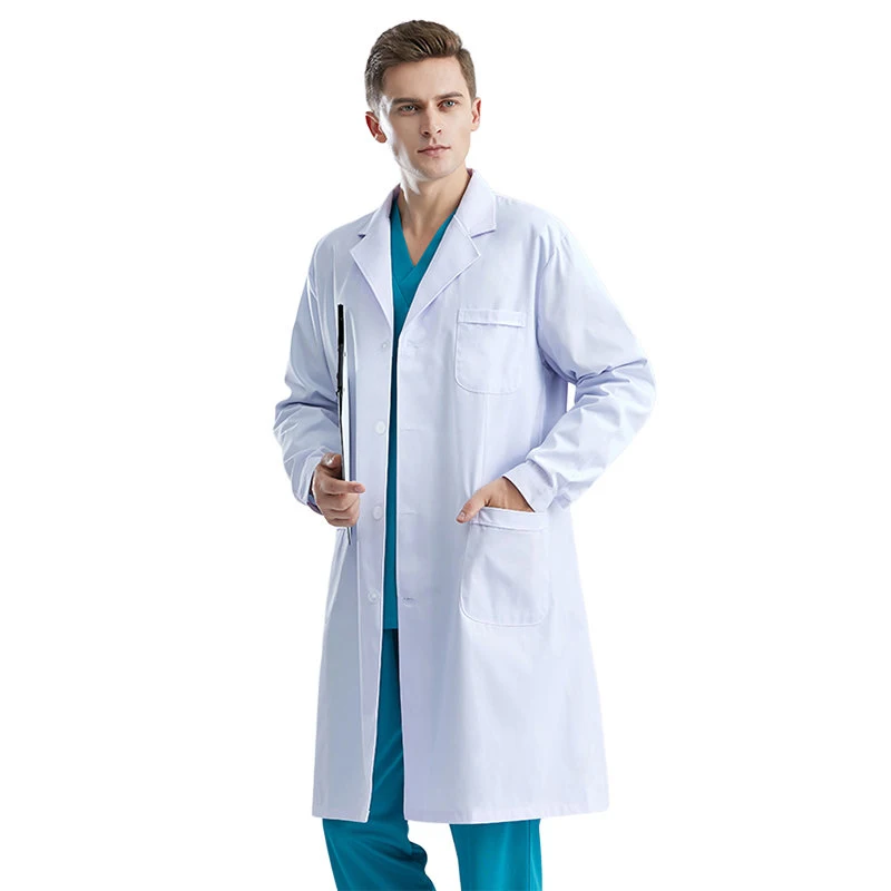 Men WorkwearHospital Clinical Pharmacist Uniform Long Sleeve White Lab Coat Lap - Picture 7 of 7