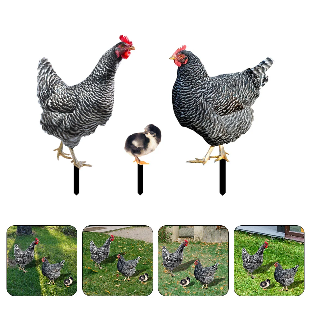 

3pcs Yard Chicken Stake Ground Inserted Realistic Hen Chick Sign Lawn Decor