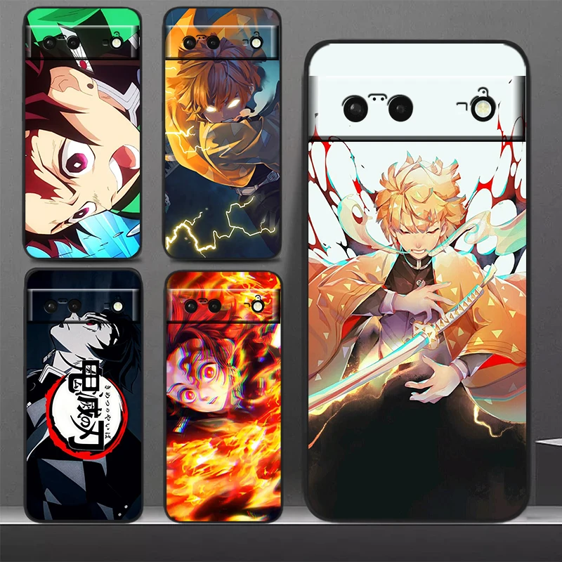 애니메이션 악마 슬레이어 카마도 휴대폰 케이스, 구글 픽셀 8, 7 프로, 6 프로, 6A, 5A, 5, 4, 4A, XL, 5G, 블랙 소프트 펀다 커버 