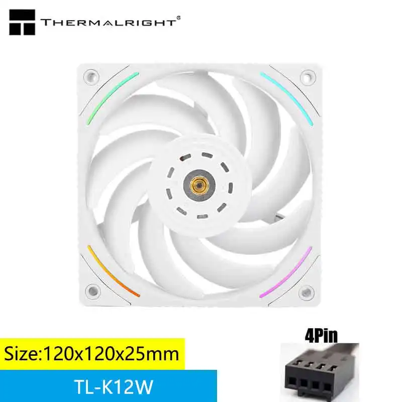 Thermalright TL-K12RW - Ventola di raffreddamento per CPU da 120 mm, 4 pin, controllo PWM, 2150 giri/min, ventola inversa outlet, ventola PC Performance per cuscinetti S-FDB, ventola a vento (bianco