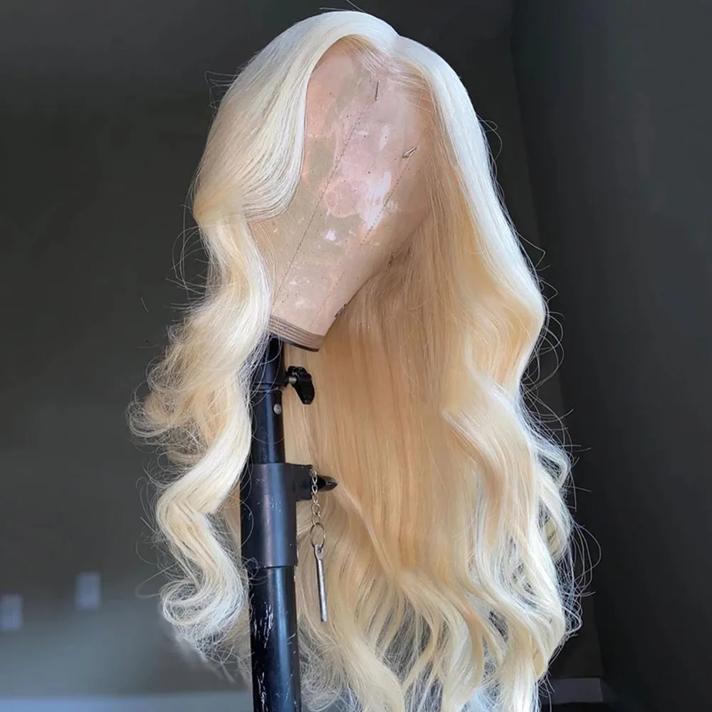 

Glueless 180%Density Soft 26 inch #60 Ash Blonde Body Wave Long Deep Lace Front Wig For black Women Babyhair PrePlucked Daily