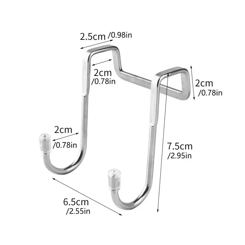 1PC Stainless Steel Double S-hook 304 No-punch Door Back Coat Hook Kitchen Bathroom Multi-function Cabinet Door Back S Hook