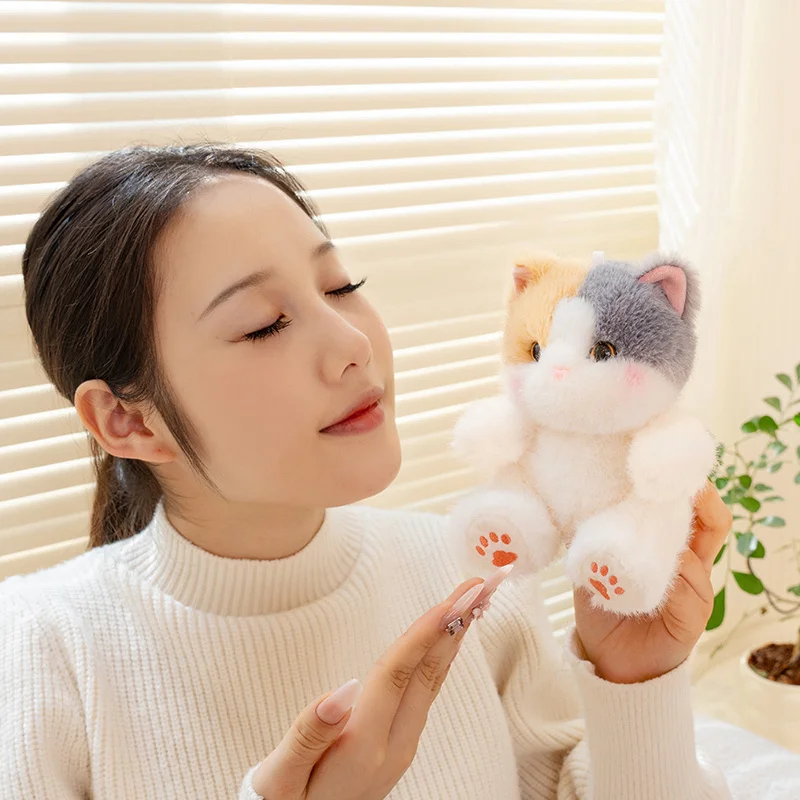 Lovely 13cm Mini Kitten Plush Toys Handmade Fluffy Siamese Cat Ragdoll Domestic Kawaii Desktop Pets Kids Birthday Christmas Gift