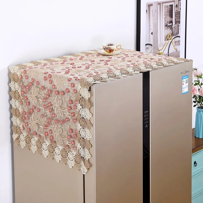 

Refrigerator Cover Sheer Table Cloth yarn Luxury Embroidered Rectangle Table Cover Dust Cover Microwave Oven Decoration Towel