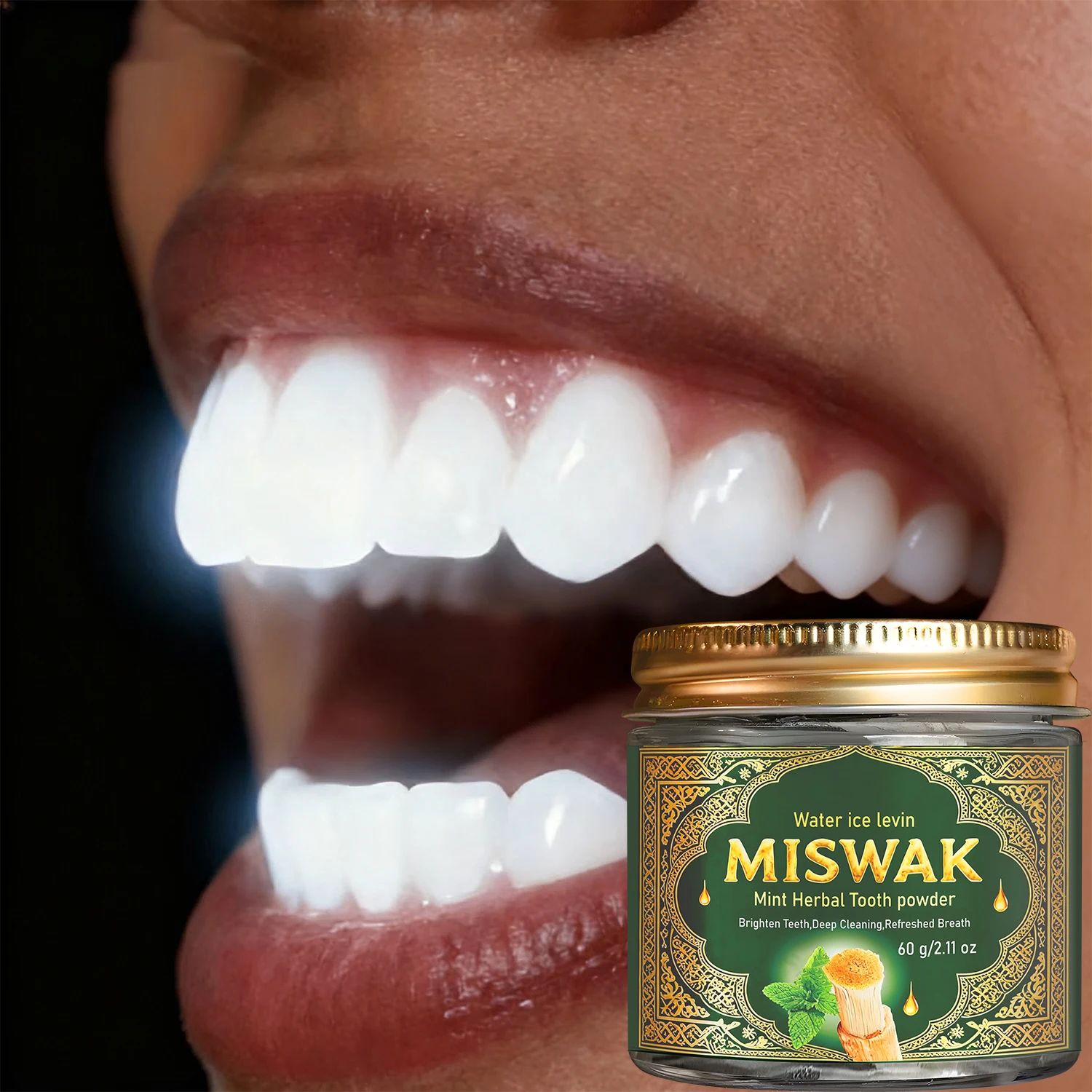 Natural Mint Herbal Tooth Powder for Whitening & Fresh Breath, 60g