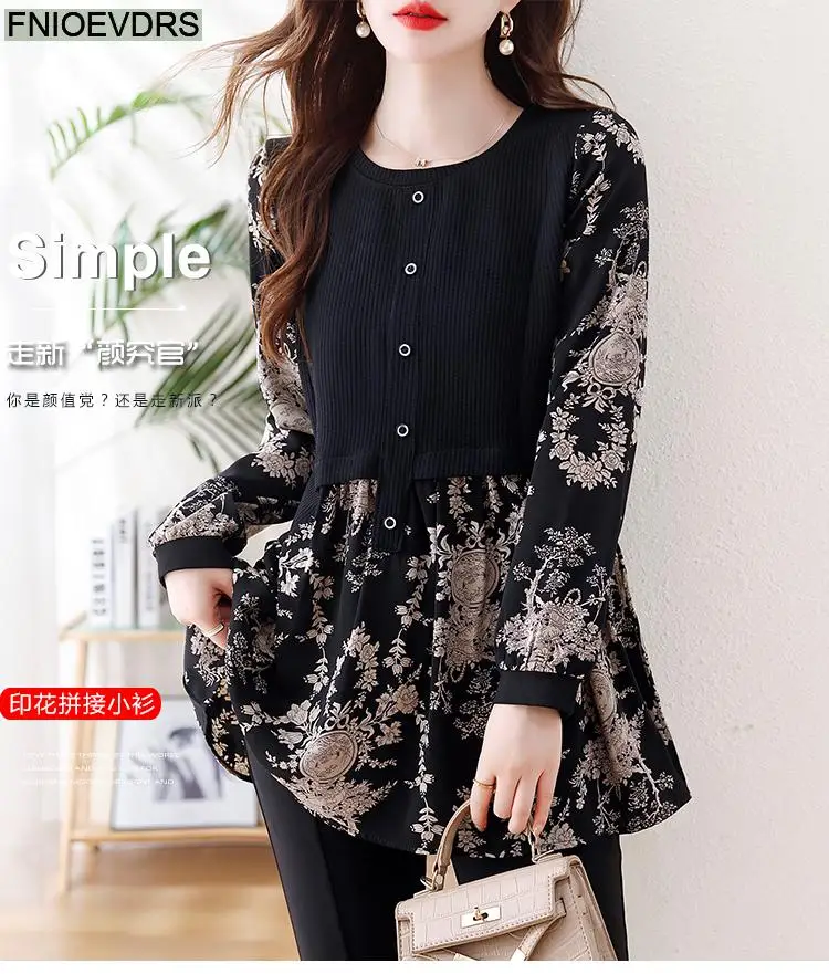 Loose Clothes Women 2024 Autumn Long Elegant Office Lady Floral Shirts Casual Retro Vintage Ruffles Tunic Peplum Tops Blouses