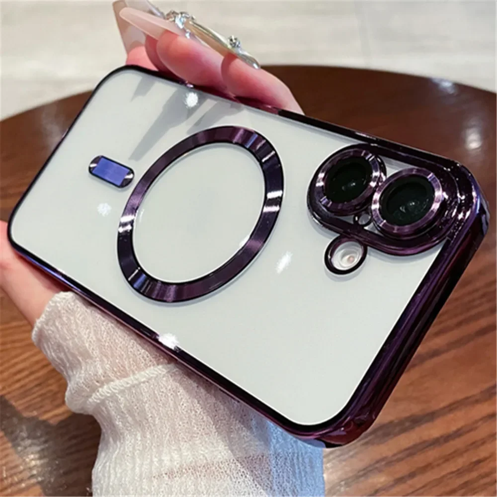 Coque de luxe transparente pour chargement sans fil Magsafe pour iPhone 16 15 14 Plus 13 12 11 Pro Max X XS Max XR, coque antichoc_voghion.com