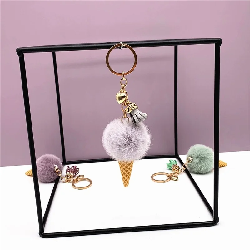 Mini Metal Plush Ice Cream Style Keychain for Girls Keyring Backpack Bags Pendant Ice Cream Doll Key Ring Key Holder Ornaments images - 6