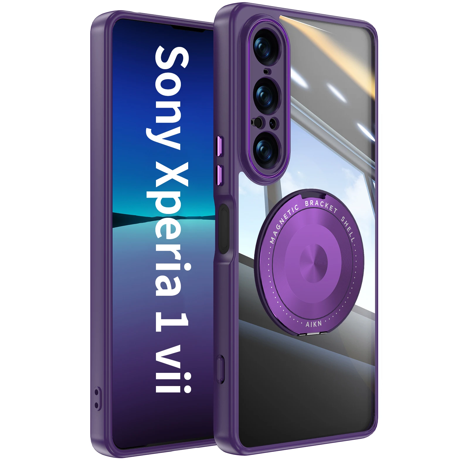 Magnetic Stand Glossy Clear Acrylic Hard Case - Shockproof Protection Back Cover