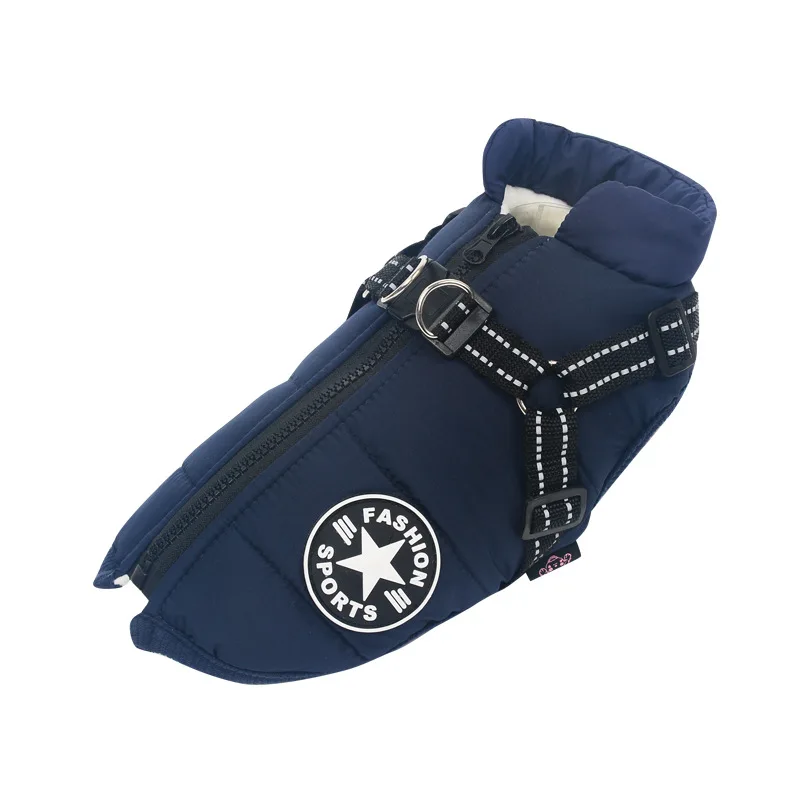 thumbnail image 1 of Chaqueta grande con arnés para perro, ropa cálida de invierno para labrador, abrigo impermeable para perro grande, trajes para chihuahua y bulldog francés., 1 of 6