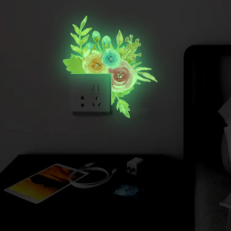 Leuchtende Pflanzen-Blumen-Aufkleber für Wohnzimmer, Schlafzimmer, Wand, Heimdekoration, Tapete, leuchtet im Dunkeln, selbstklebende Aufkleber – Detail 6