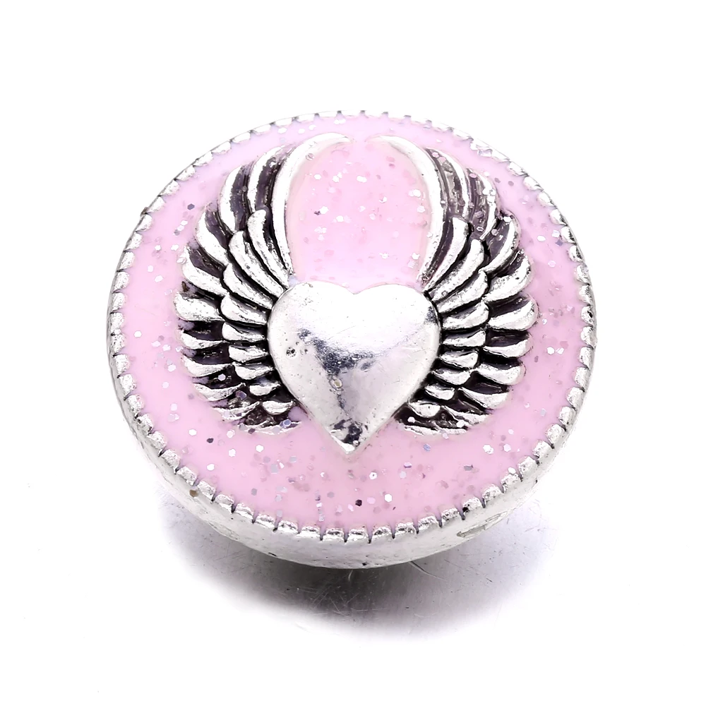 30pcs Metal Heart Angel Wings Snap Button Fit 18mm Snap Button Bracelet Necklace Charm Jewelry