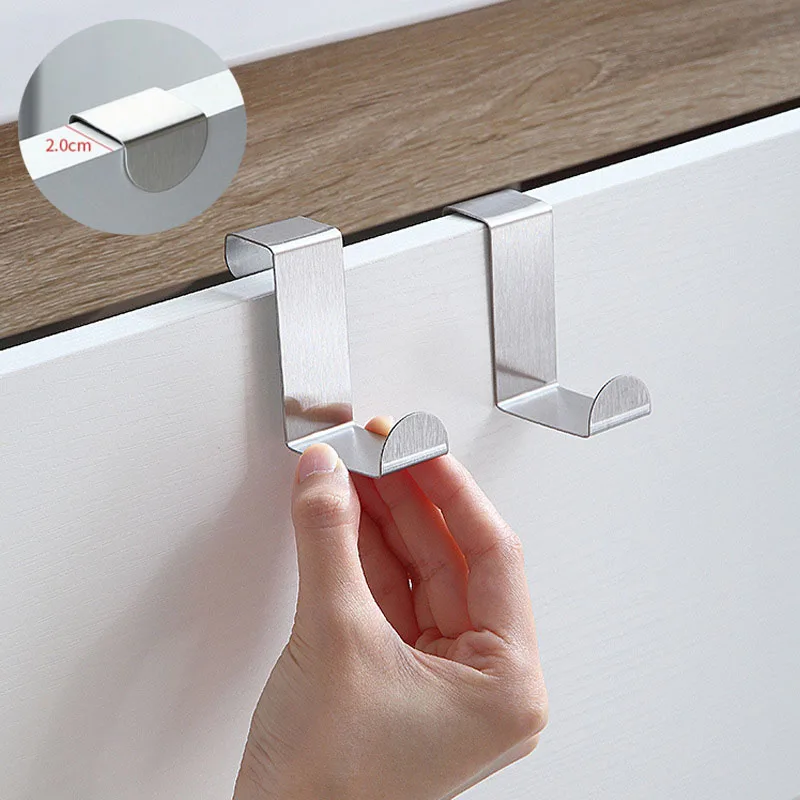 Door Hanger Hook Stainless Steel Kitchen Cabinet Pull Over Door Hook Clothes Bedroom Bathroom Hanger Holder Multi Hook