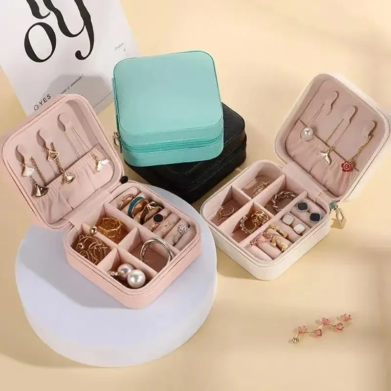 Mini Jewelry Storage Box Portable Home Travel Earrings Necklace Storage Case for Women Ring Organizer PU Leather Display Case Jewelry Storage Box