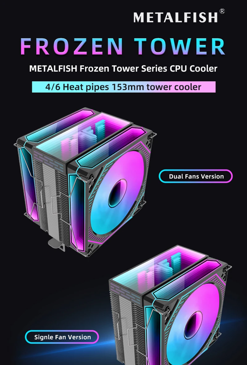 CPU Air Cooler 4 6 Heat Pipe PC Radiator Cooling ARGB PWM 12cm Fan For 1851/1700
