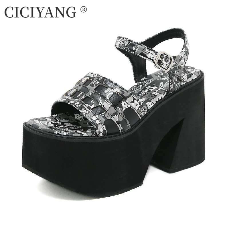 

CICIYANG Women Plus Size Sandals 11.5cm Super High Heel High Heel Party Sandals 2023 Summer New Female Open Toe Platform Shoes