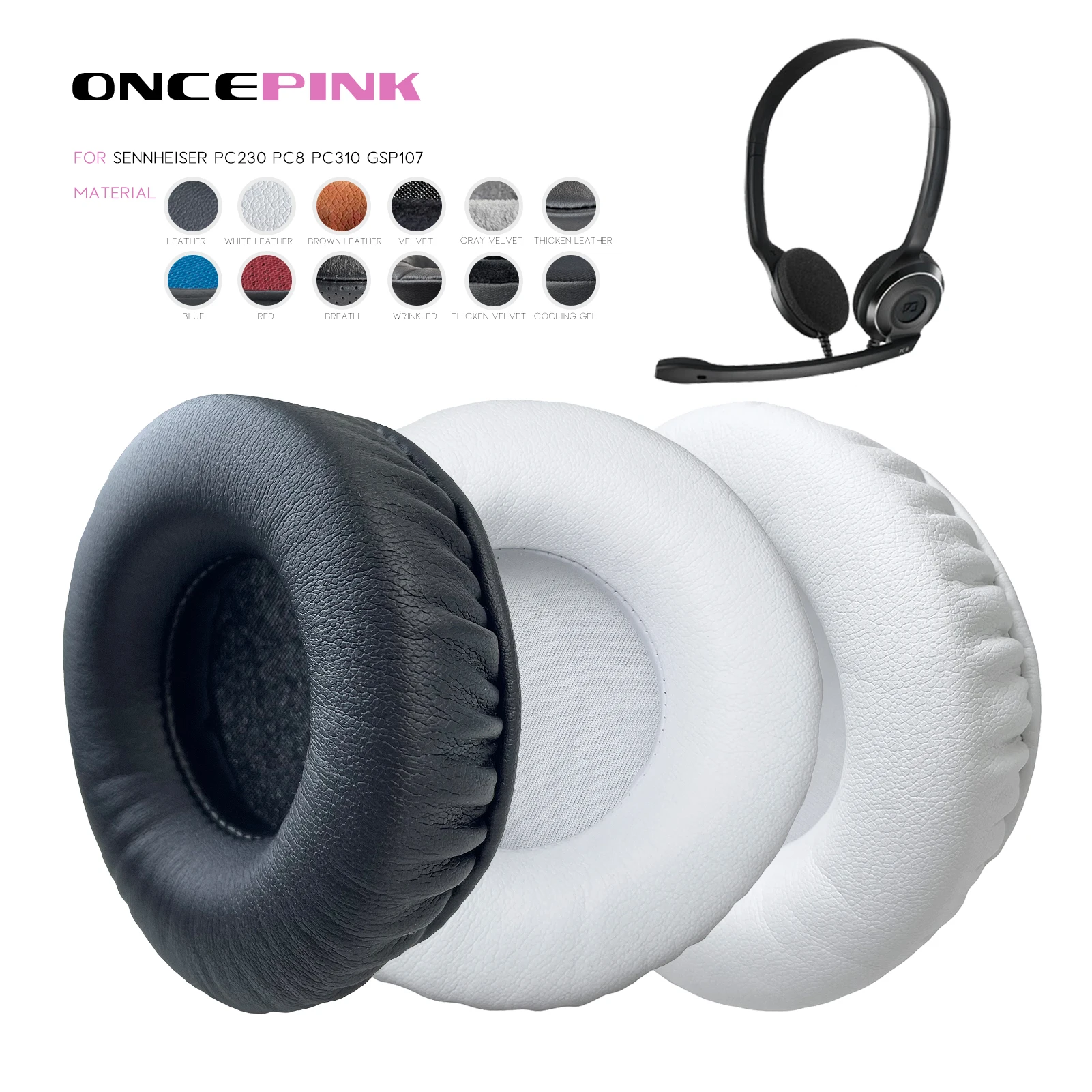 Oncepink Replacement Ear Pads For Sennheiser Pc230 Pc8 Pc310 Gsp107  Headphone Cushion Protein Leather Earmuffs - Protective Sleeve - AliExpress