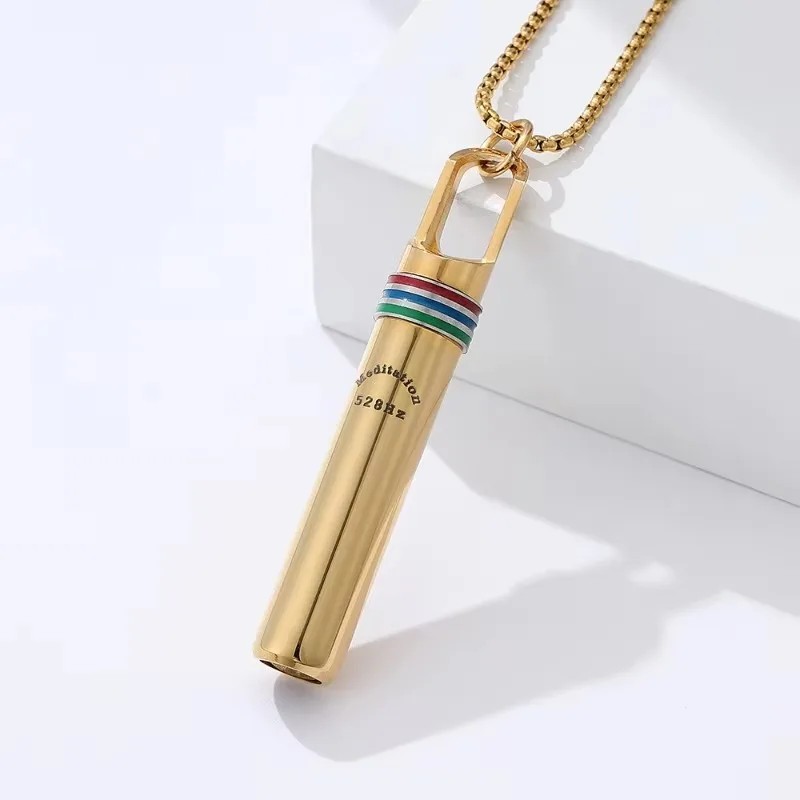 528Hz Low-frequency Whistle Sound Healing Meditation Breathing Decompression Whistles Stainless Steel Mindfulness Pendant 5