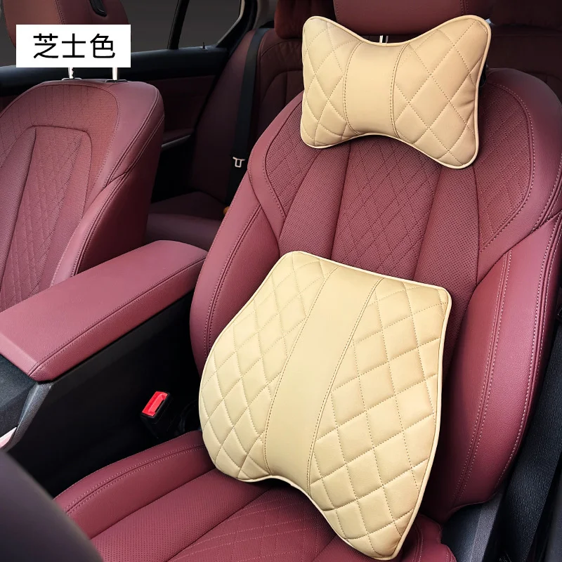 New Car Seat Headrest Neck Cushion Pillows For Honda Black Real Leather 2PCS