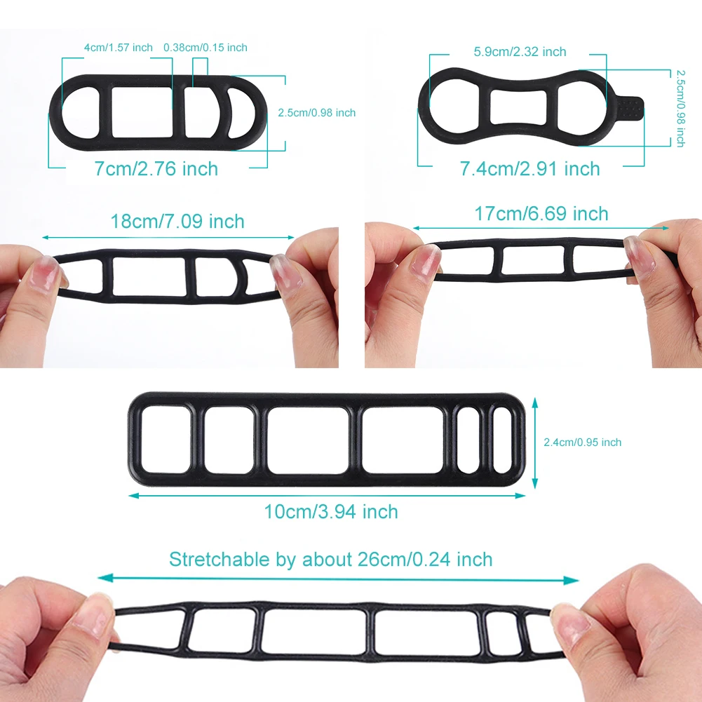 Bicycle Headlight Strap Silicone Band Torch with Small Hook Cycling Waterproof Non Slip for Light Speaker GPS
