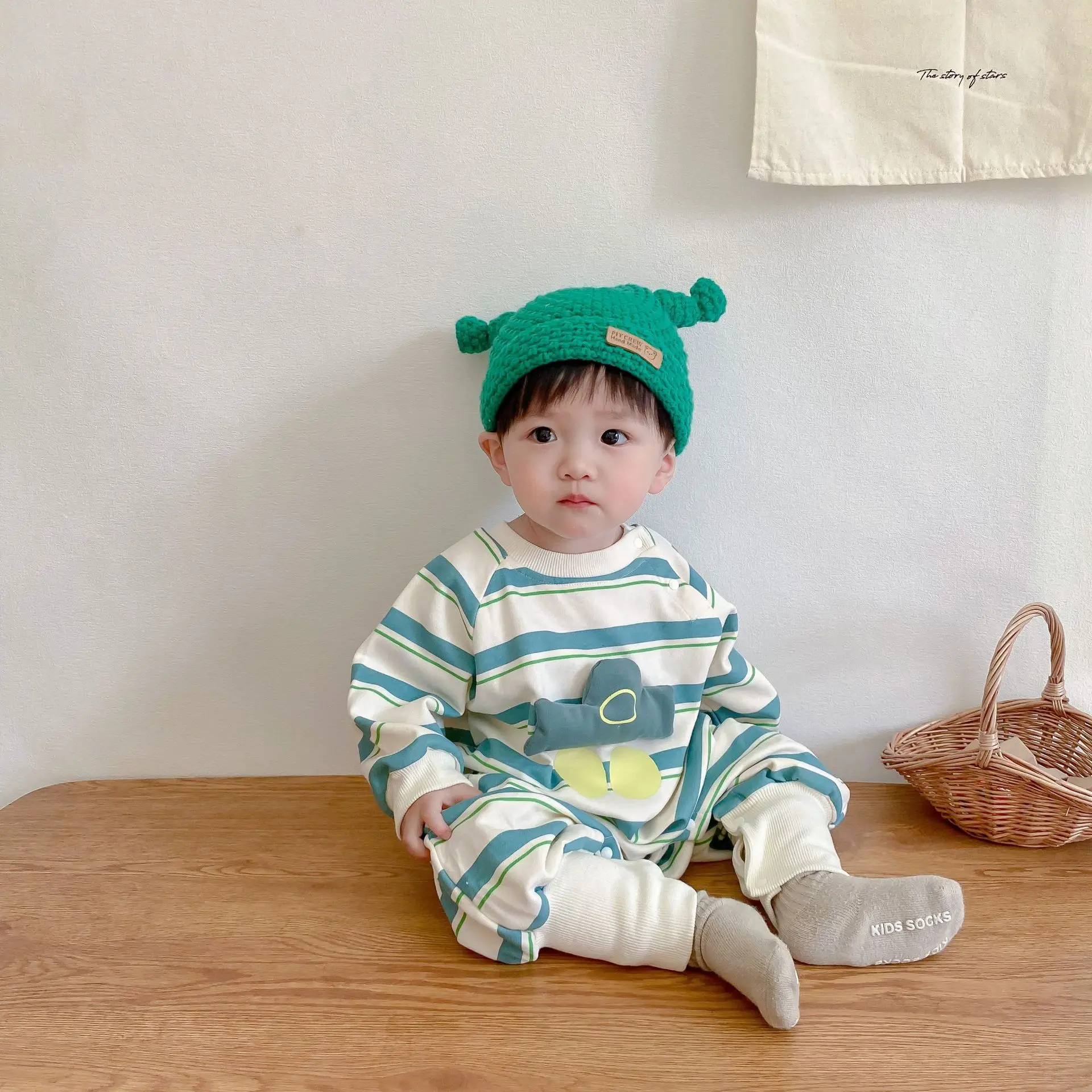 

Jenny&Dave Baby 2023 Spring and Autumn Clothes Super Cute One Piece Romper Boys and Girls Baby Striped Cartoon Hundred Days Full