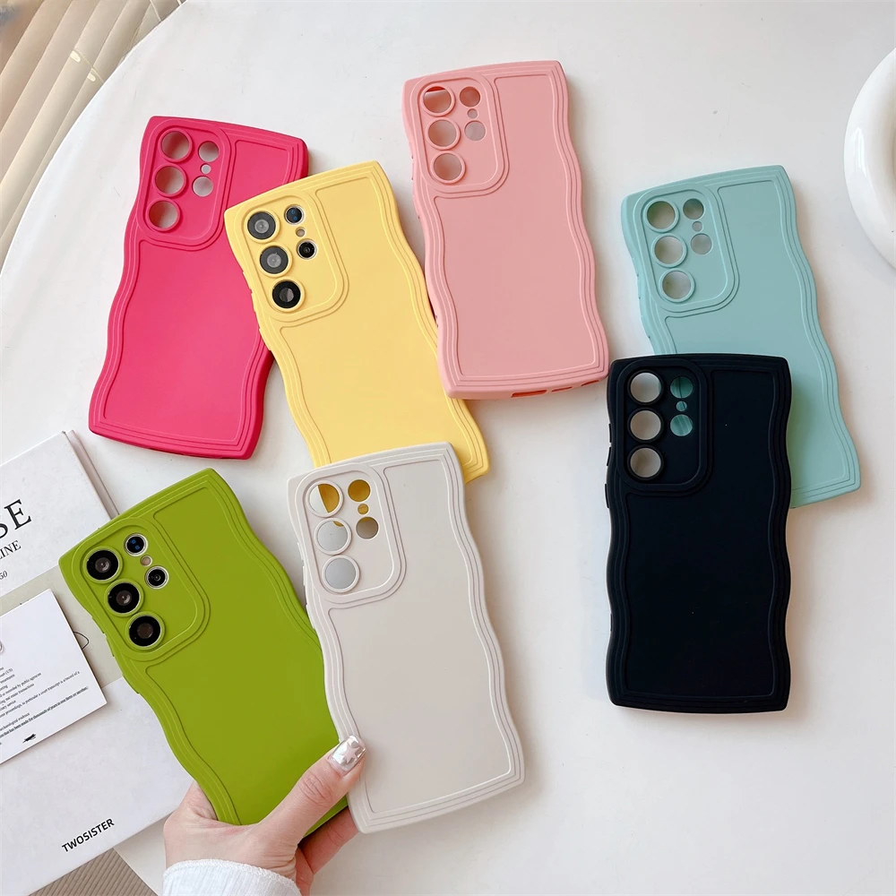 

Cute Curly Wavy Case For Samsung Galaxy S23 Ultra S22 Plus S21 S20 FE A73 A53 A33 A23 A14 A34 A54 A52 A72 Candy Color Soft Cover