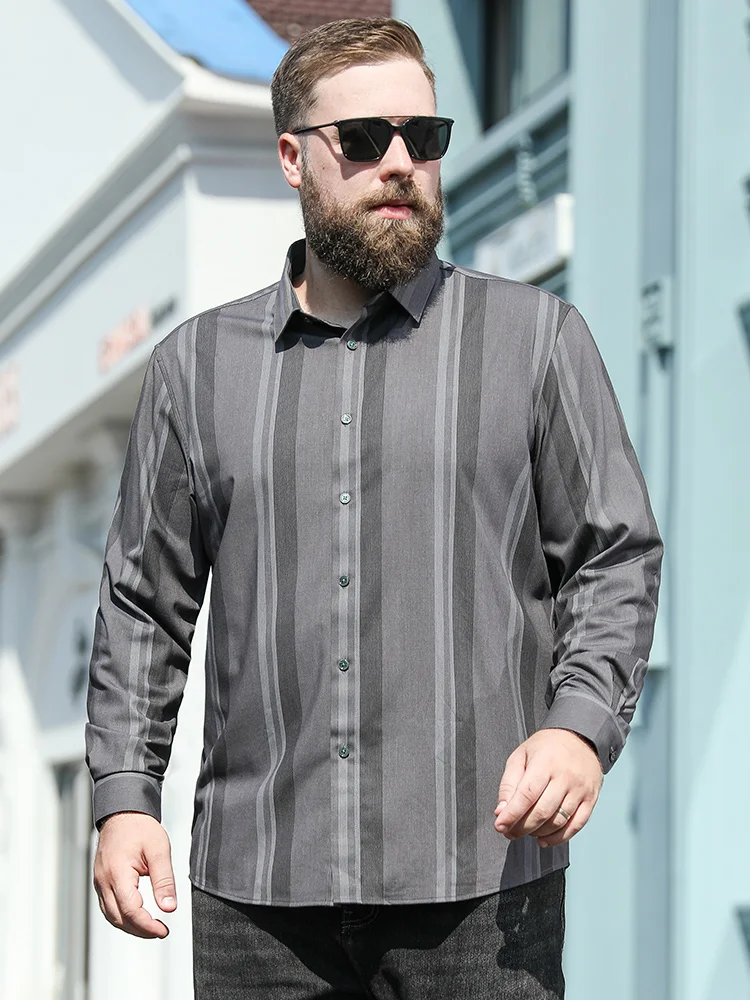 

Yum! Fox Large Elastic Fat Guy Casual Striped Shirt