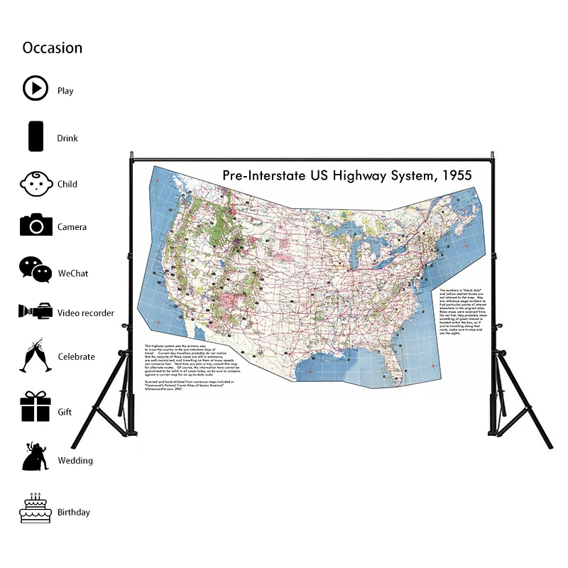 225*150cm Map of The USA Pre-Interstate American Highway System Map Living Room Home Office Decoration School Supplies