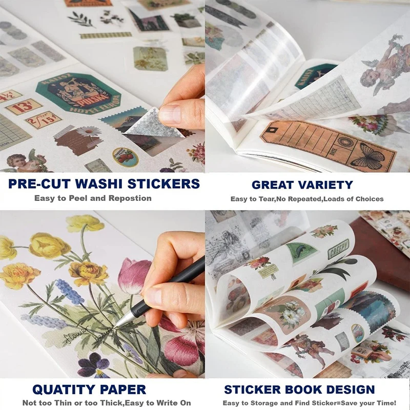 A book of 20 sheets of junk journal botanical stickers. Journal stickers,  scrapbook stickers, botanical floral stickers, washi stickers.