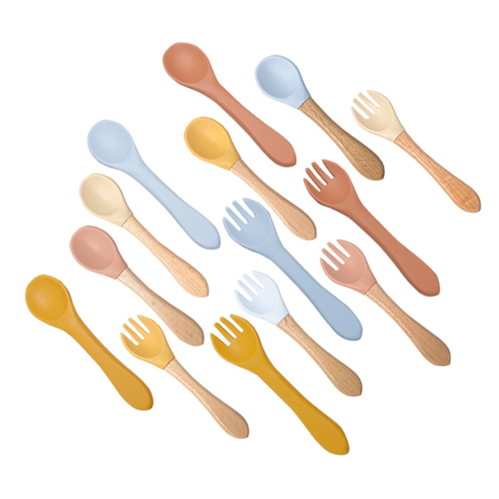 Food-grade Silicone Baby Products Baby Eating Spoon Training Water Spoon Children's Tableware Complementary Food Fork silicone feeding spoon,silicone cutlery set,learning spoons,fork spoon set,baby cutlery