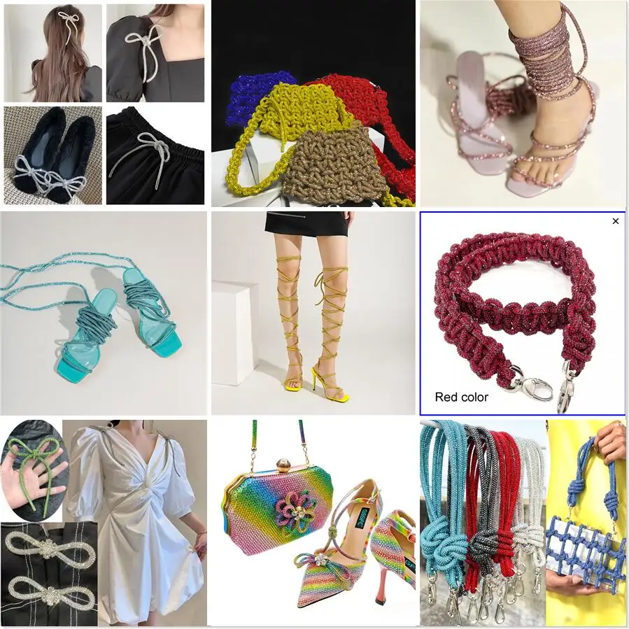 Rhinestone Trimmings Crystal Rhinestones Rhinestone Crystals Rhinestone Accessories Diamond Accessories Bling Bling Crystal Diamond Cord Trimming Round Rhinestone Soft Tube Shoelace Rope Hoodies Trouser Drawstring Diy Manual Aglets