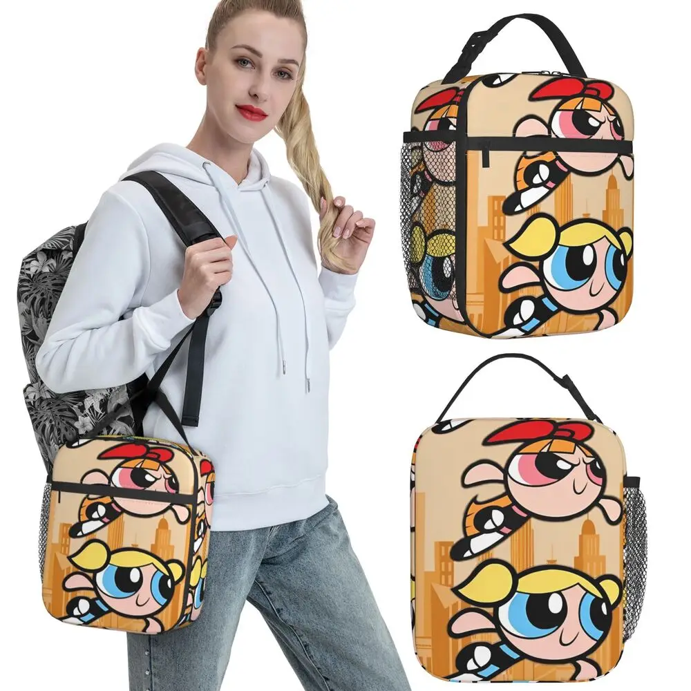 P-PowerPuffs Lunchtasche, niedliche Reise-Lunchbox für Kinder, modischer Druck, Thermo-Lunch-Taschen, Oxford, tragbar, isolierte Kühltasche – Detail 10