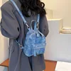 New Women Preppy Style Mini Backpacks Y2K Shiny Rivet Student Denim Backpack Girls Fashion Travel Canvas Shopping Shoulder Bag 3