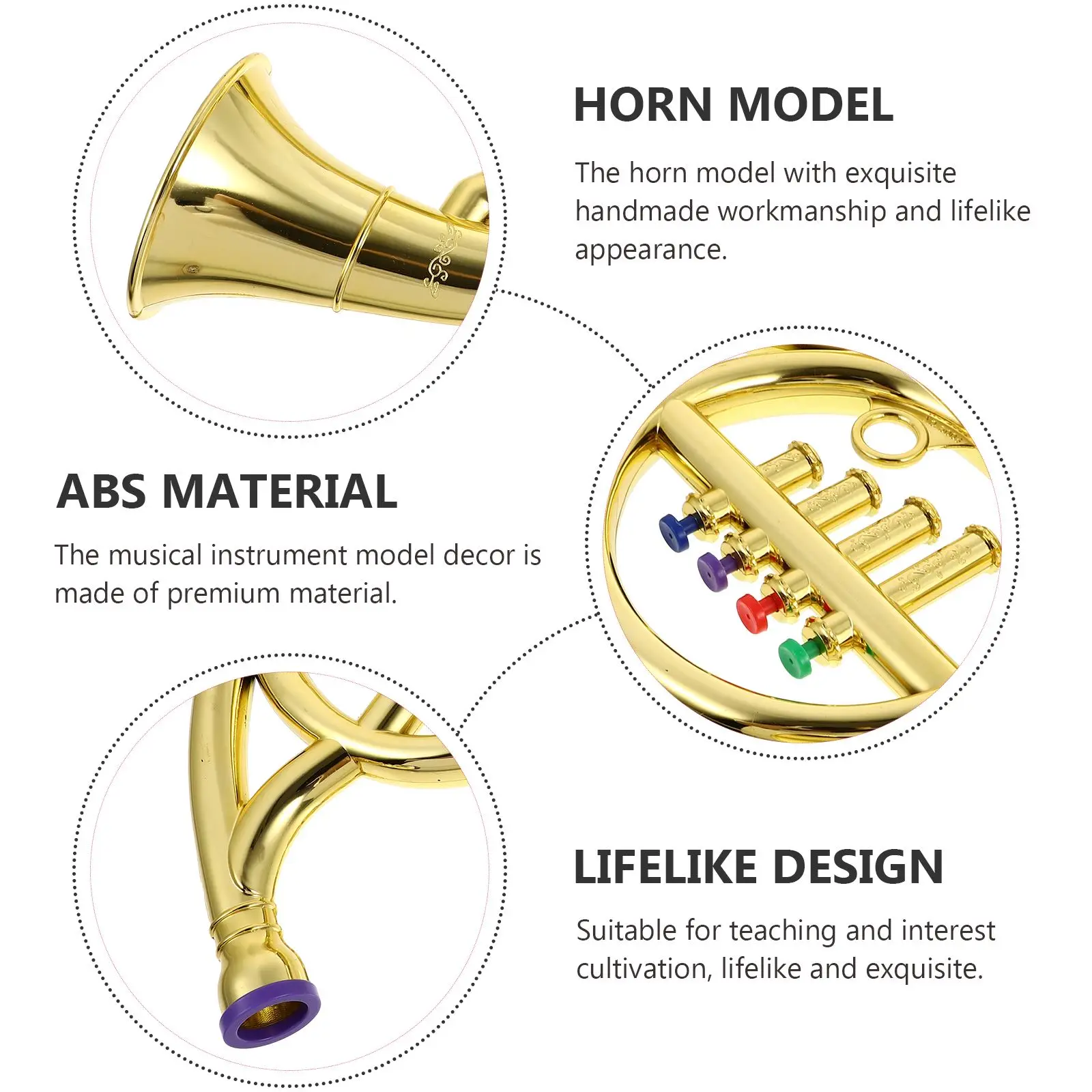 Trumpet Instrument Kids Sensory Toys Trumpet French Horn Tuba Toys Musical Wind Instruments Metallic Trumpet Horn 4 Colored Keys