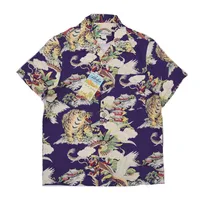 BOB DONG Aloha Shirt Mount Fuji & Animals Print Short-Sleeve Hawaiian Vacation Wear 1