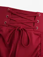 ROSEGAL Plus Size Skirts Women High Elastic Waist Gothic Floral Lace Trim Lace-up Cinched Two Tone Patchwork A Line Skirt - Image 3