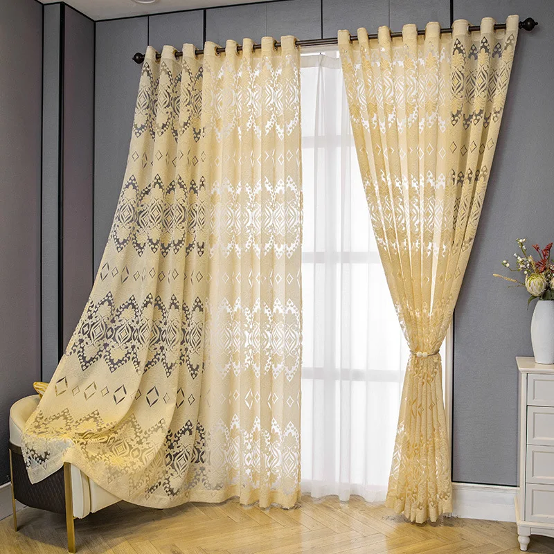 European Tulle Curtains for Living Room Bedroom Dining Room Luxury Balcony Blackout Transparent Hollow Embroidery Custom Villa 3