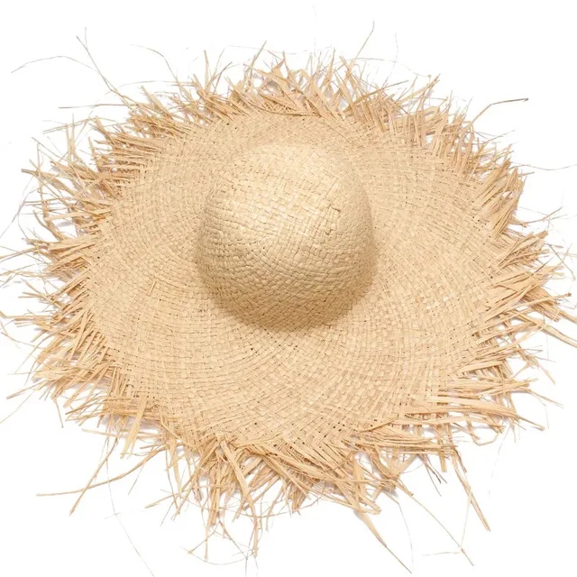 여성용 수제 밀짚 모자, 대형 챙이 넓은 모자, 고품질 천연 라피아 파나마 해변 밀짚 모자, 휴일용 신상 밴드