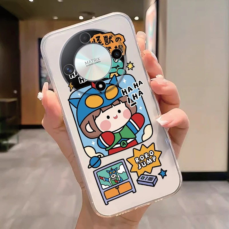 Clear Floral Heart Shockproof TPU Case – Transparent Cover with Cartoon Design