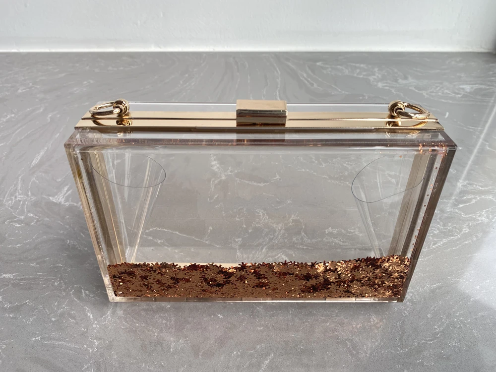 Women Cute Clear Acrylic Box Clutch Bag Transparent Approved