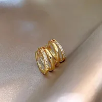Stainless Steel Gold Color Circle Hoop Earrings for Women Simple Cubic Zircon Double Ring Earring Cartilage Piercing Jewelry